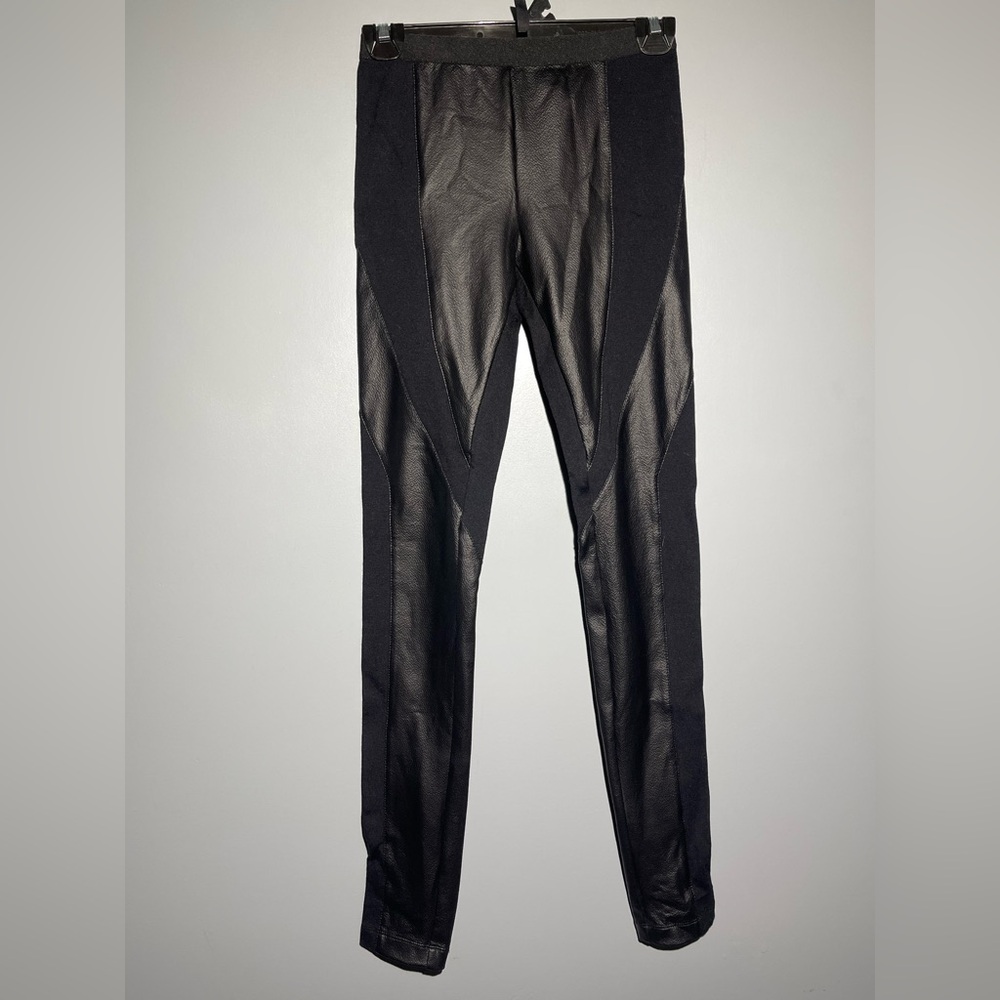 BCBGMaxAzria Black “Faux Leather Design” Leggings